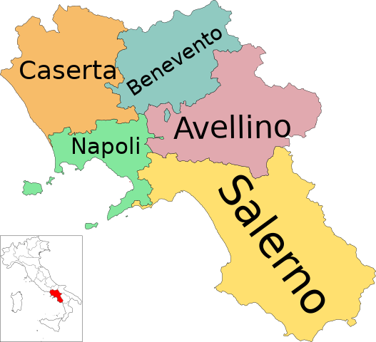 527px Map of region of Campania Italy with provinces it.svg
